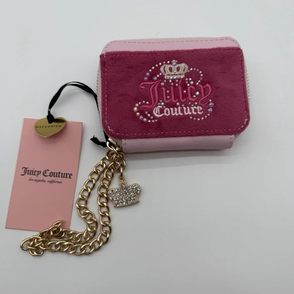 Juicy Couture Dreamy Shoulder Bag & Matching Zip Card Case Raspberry Velour NWT